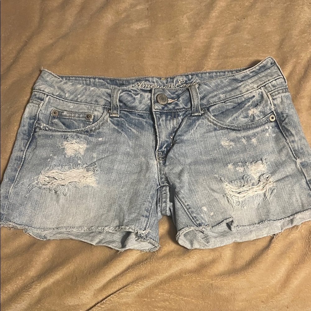 American Eagle Outfitters Light Blue Distressed Jean Shorts